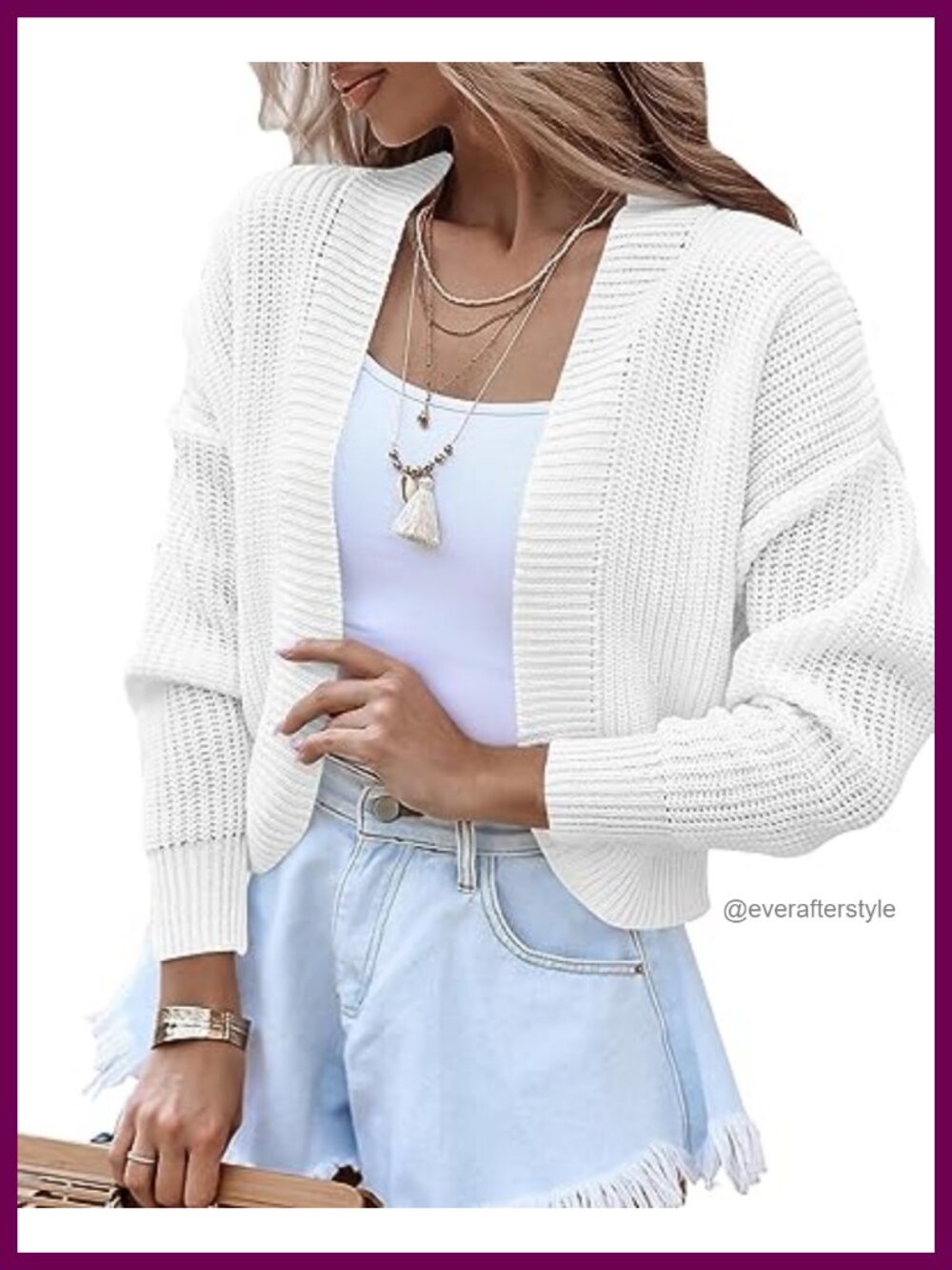 Women's Knit Drop Shoulder Cropped Cardigan Open Front Long Sleeve Shrug